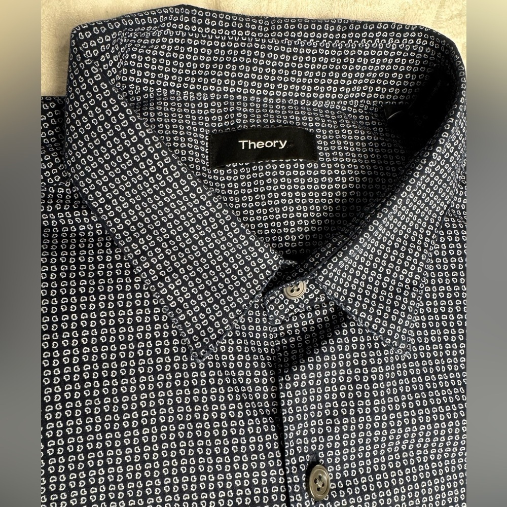 Theory Zack s trace print button down short sleeve Shirt cotton